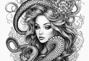 Leg sleeve Octopus looking up at a mermaid in the ocean tattoo idea