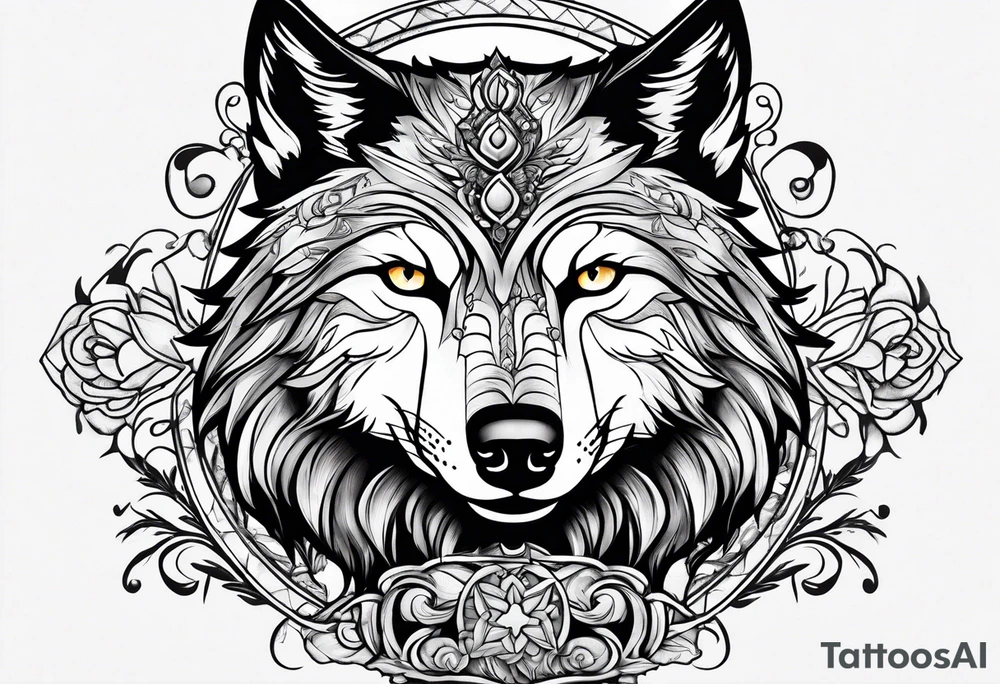 Wolf watching over little girls tattoo idea