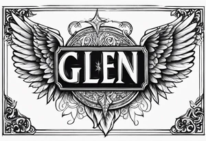 The word Glenn on a banner with angel Wings tattoo idea
