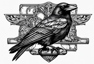 Crow resting a wooden cross tattoo idea