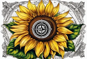 Sunflower and a compass, with the words "To Thine Own Self Be True" tattoo idea