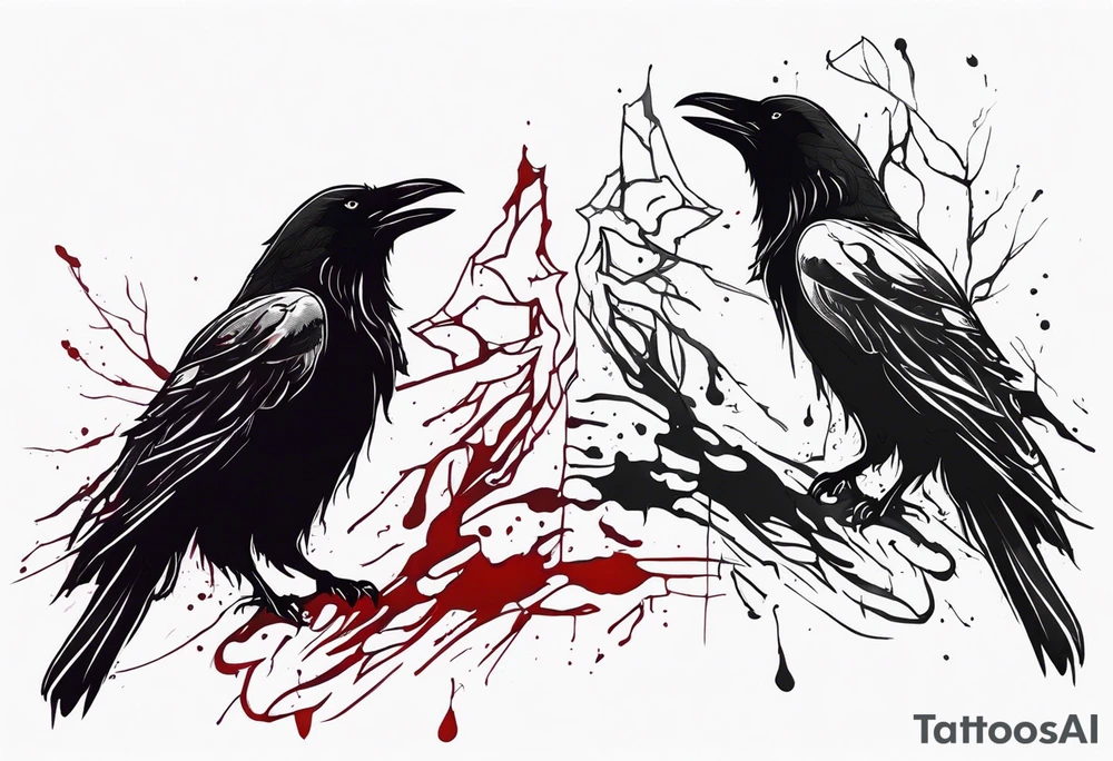 a black raven and a wolf dripped in blood tattoo idea