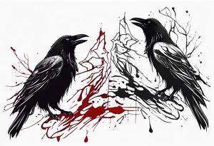 a black raven and a wolf dripped in blood tattoo idea