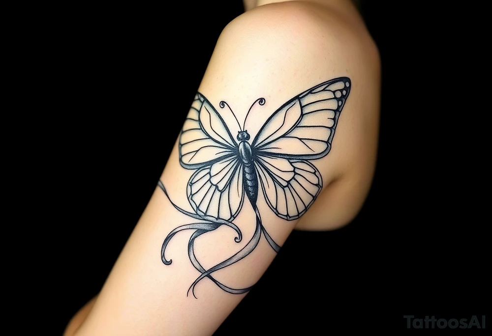 ethereal butterfly with flowing silk ribbons in moonlight tattoo idea