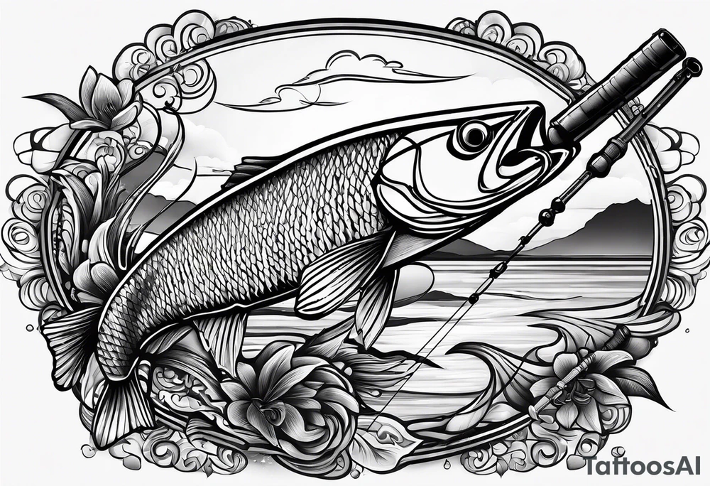 Fishing rod on a beach tattoo idea