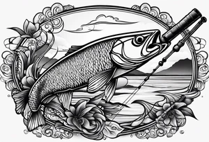 Fishing rod on a beach tattoo idea