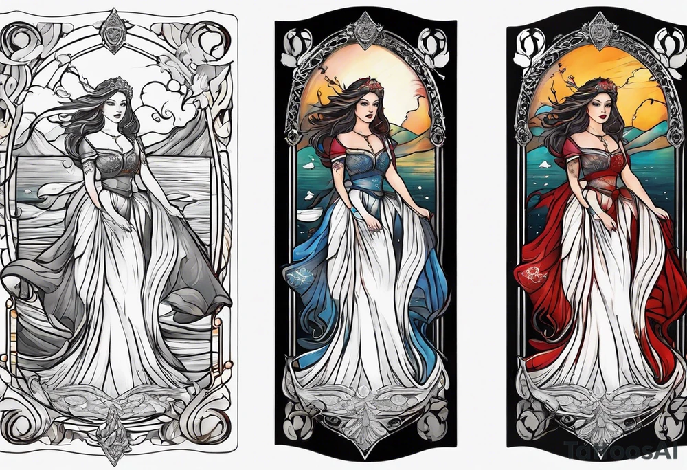 Lady of the lake in a tarot card design tattoo idea