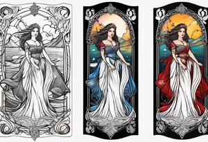 Lady of the lake in a tarot card design tattoo idea