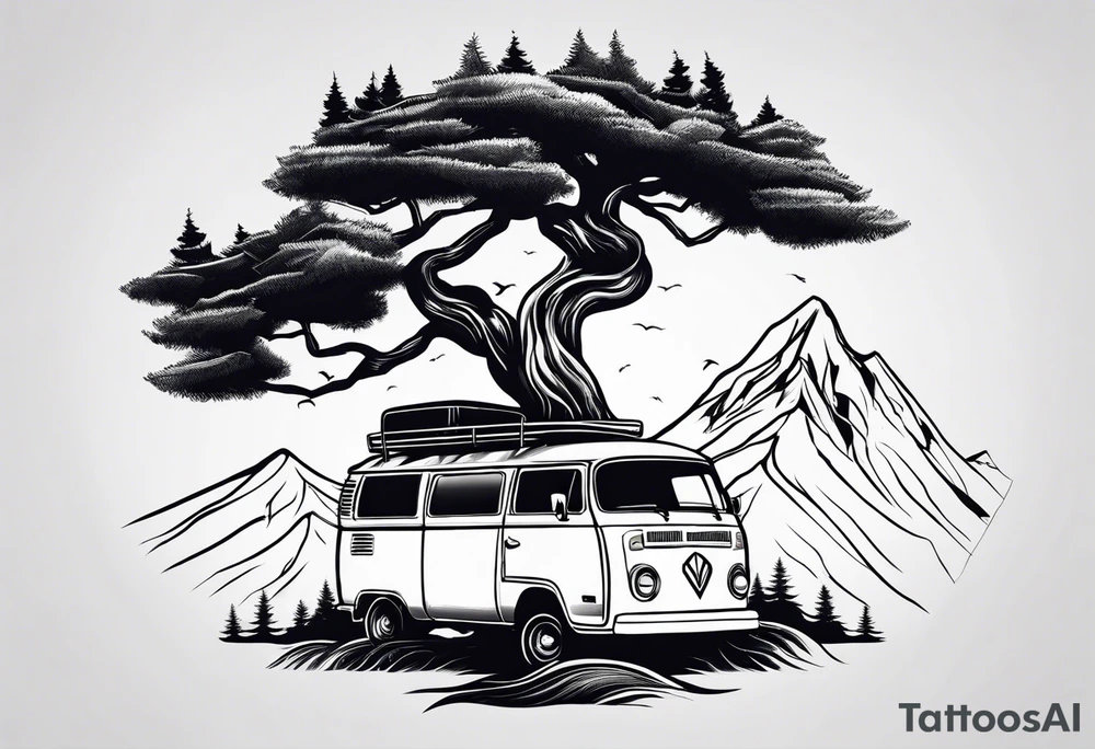 Tree mountain van tattoo idea