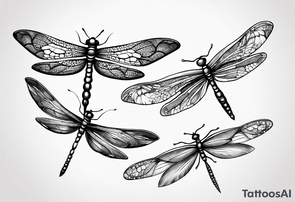 4 dragonflies flying together simple tattoo idea