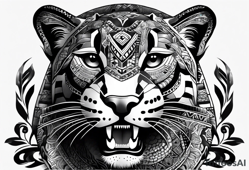 aztec black jaguar with snake tattoo idea