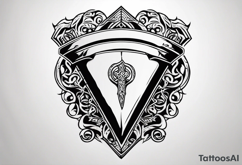 Valhalla shield sword axe stairs tattoo idea