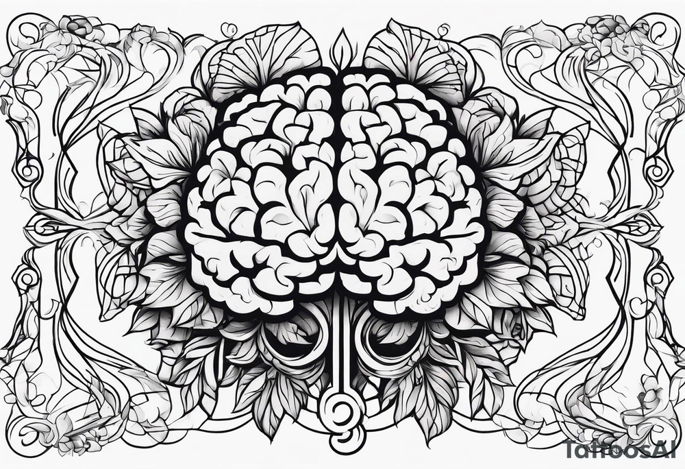 abstract outline of a brain with floral incorporated tattoo idea