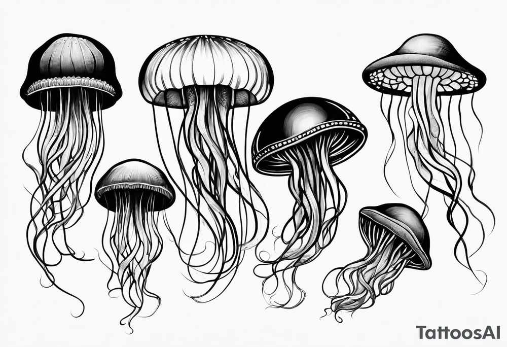 Single Jellyfish, Long tentacles tattoo idea