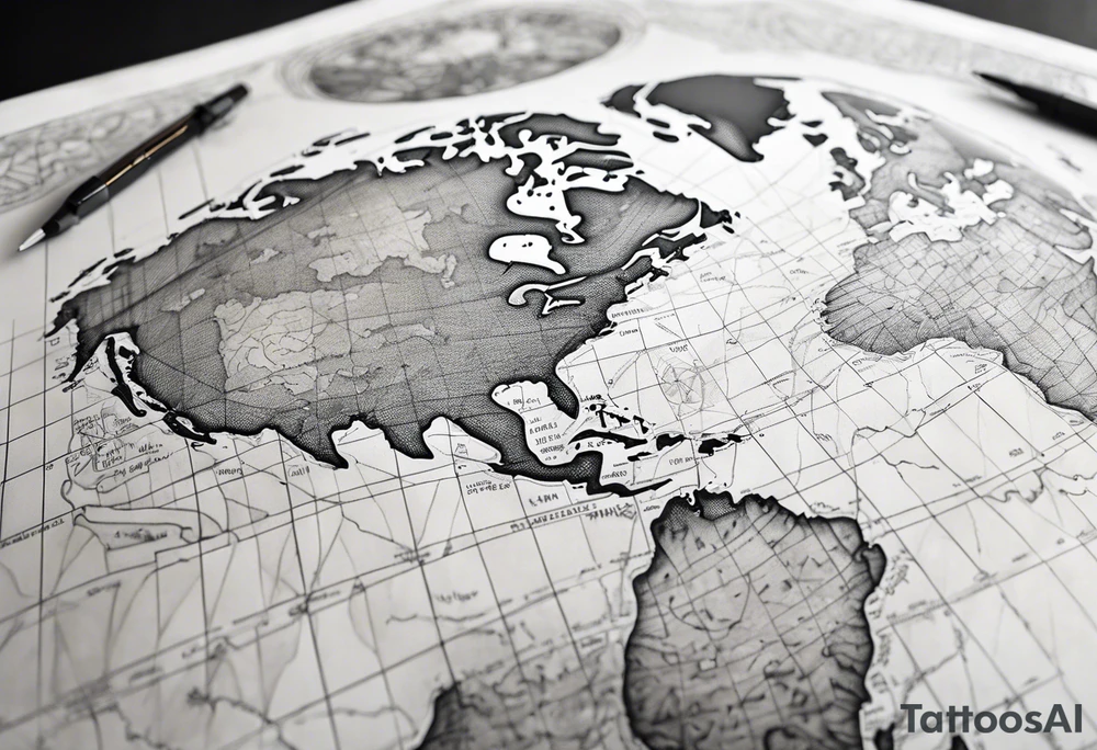 a flat map of the earth on a small fading grid tattoo idea a flat map of the earth on a small fading grid tattoo idea