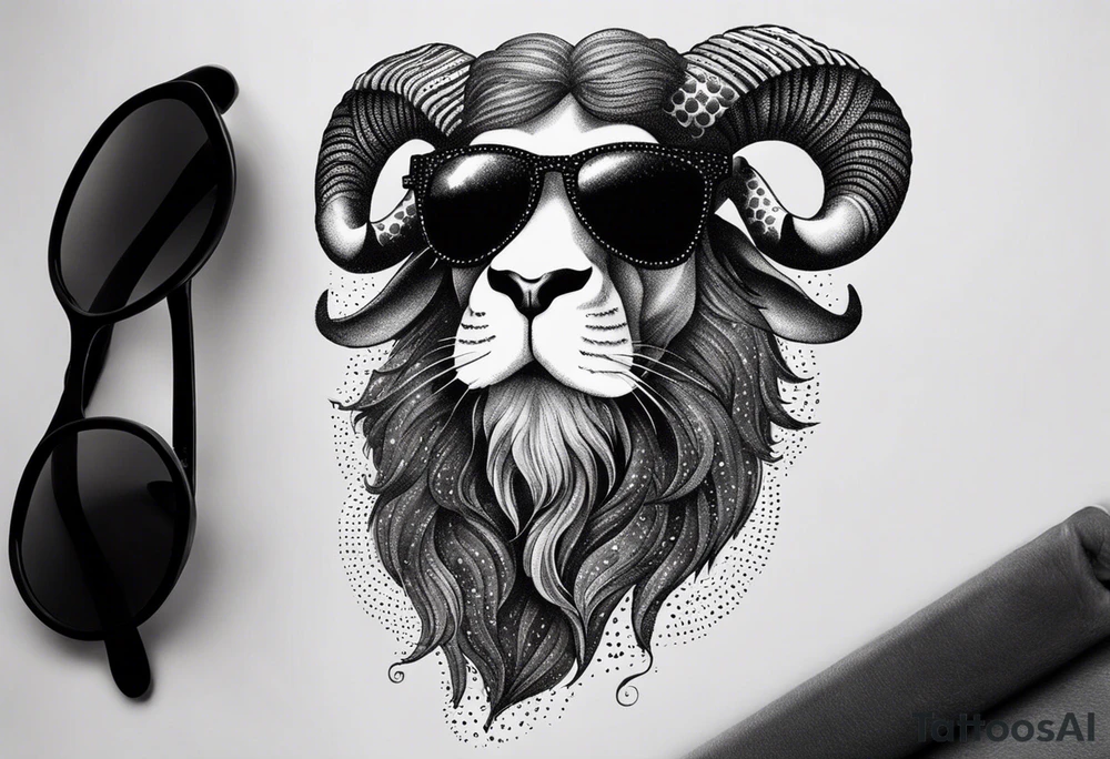 capricorn with beard and sunglasses tattoo idea