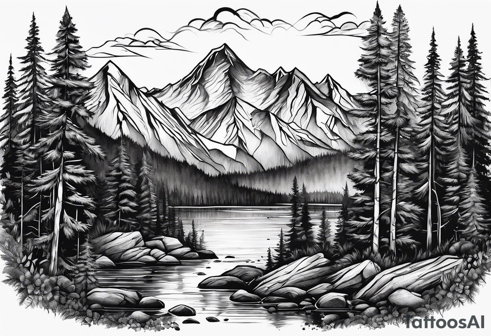 Wilderness mountains tattoo idea