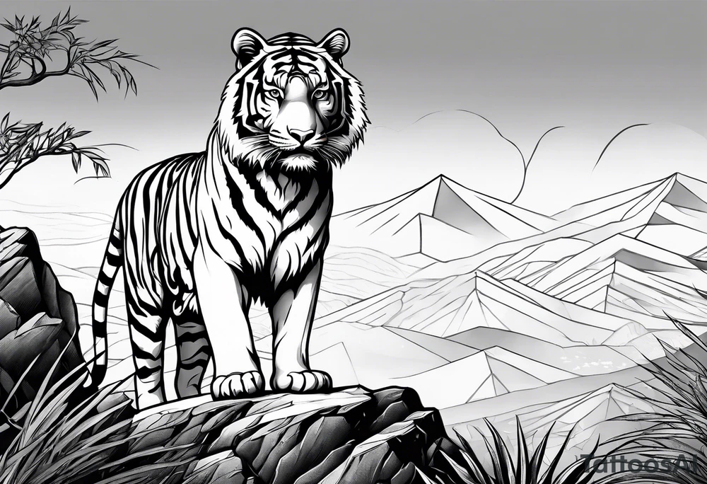 Tiger standing on the hill tattoo idea