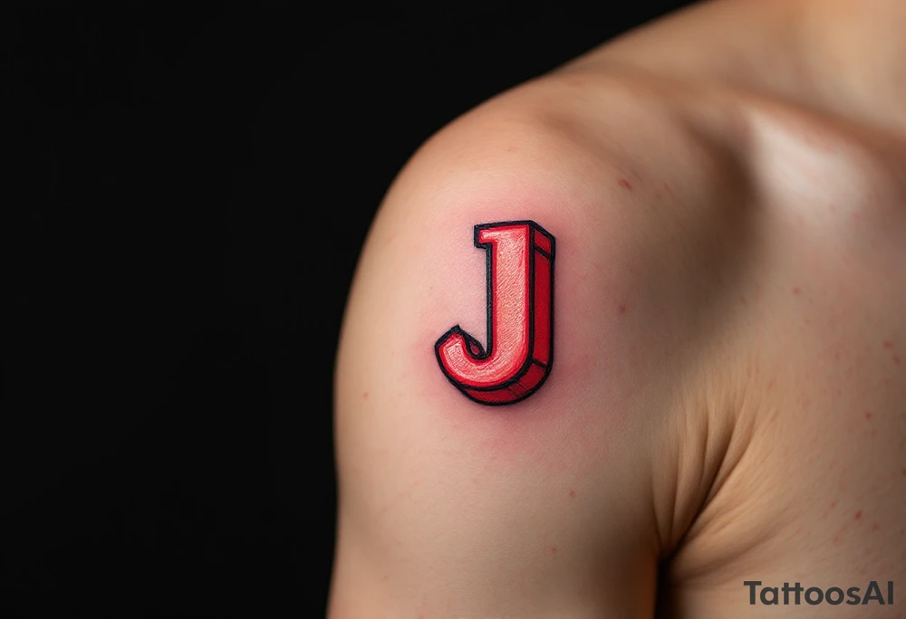 3D block "J" in brick red, shaded to look like it's rising from the skin. tattoo idea