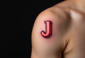 3D block "J" in brick red, shaded to look like it's rising from the skin. tattoo idea