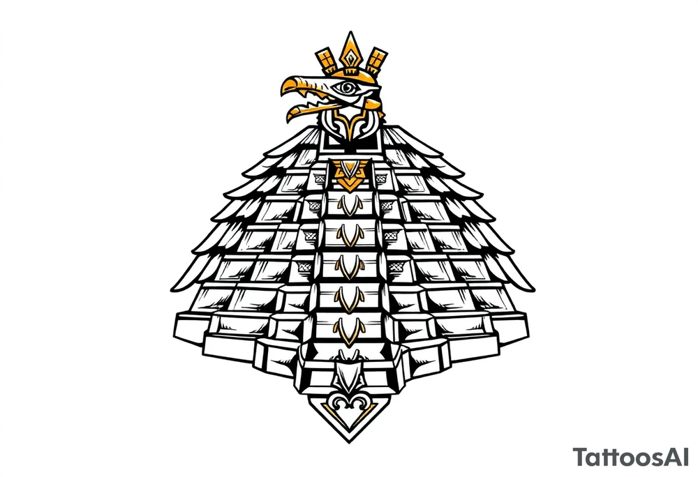 Quetzalcoatl Aztec pyramid gold tattoo idea