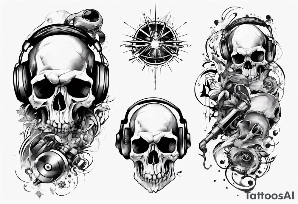 full arm. music combined with science (no skulls) tattoo idea