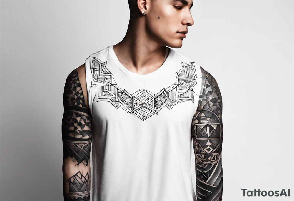 A tattoo on a males arm which has a straight black band but stops in the middle which has an imagine of the zodiac Aquarius. tattoo idea