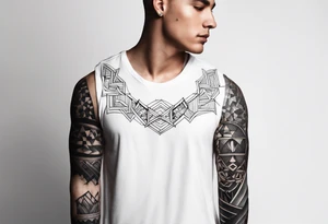 A tattoo on a males arm which has a straight black band but stops in the middle which has an imagine of the zodiac Aquarius. tattoo idea