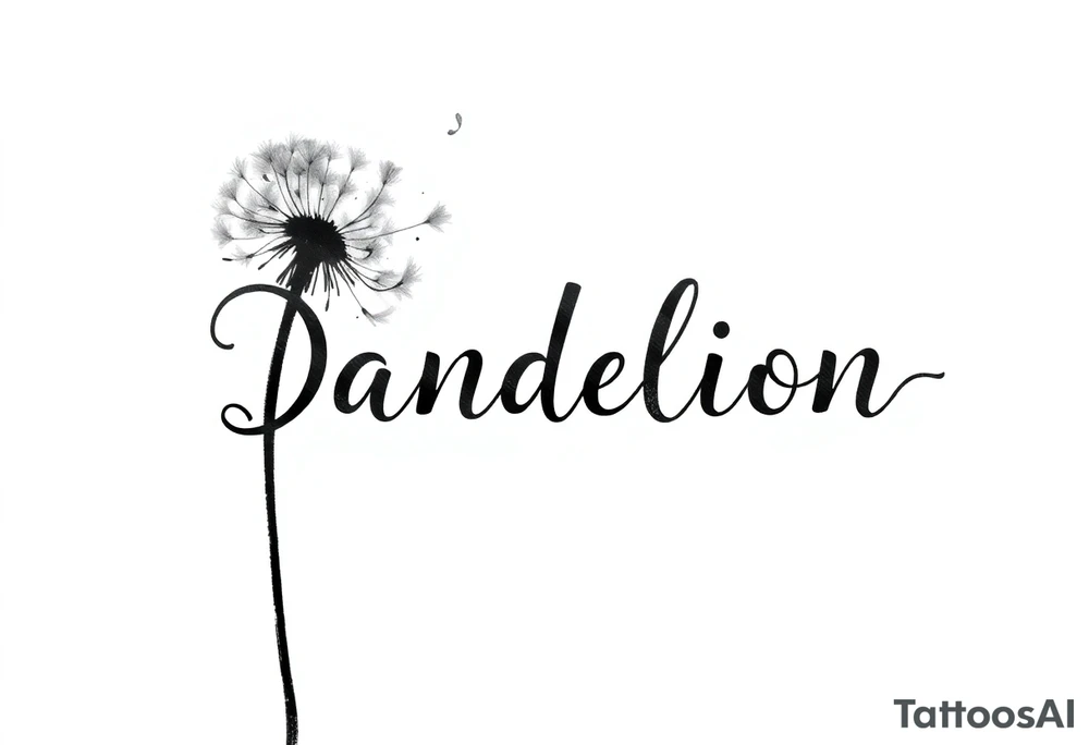 Dandelion
This image showcases a black-and-white watercolor-style illustration of a dandelion. The dandelion is depicted in fine detail, with its delicate seeds dispersing into the air. The artistic approach includes an ink-wash effect, where the stems appear to be dripping down like wet ink or paint, creating a dreamy and fluid aesthetic.

The background is minimalistic, with soft splatters and shading, adding to the abstract and ethereal feel. The contrast between the dark ink and the white background gives the image a striking, modern, and artistic look. It conveys themes of freedom, change, and the fleeting nature of time. Let me know if you need any modifications or a custom version of this design! tattoo idea
