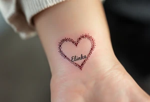 A delicate red heart with the name Elinka written in flowing script across the center. tattoo idea
