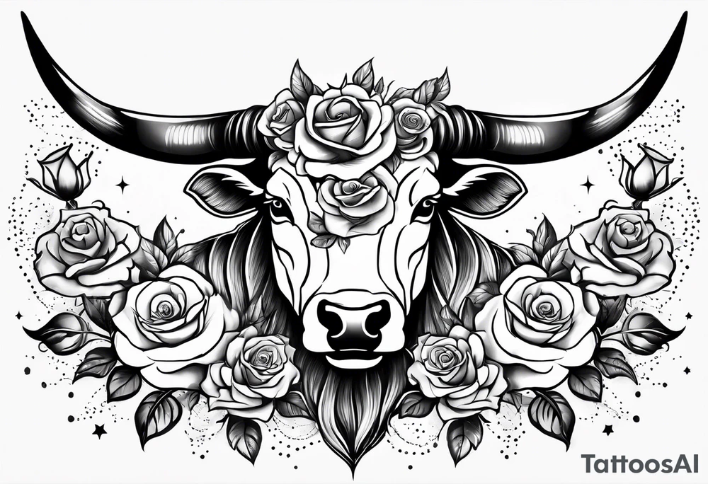Taurus constellation with stars and roses fine lines tattoo idea