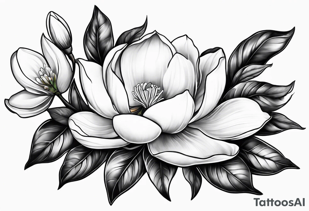 Full sleeve design with magnolia flowers tattoo idea