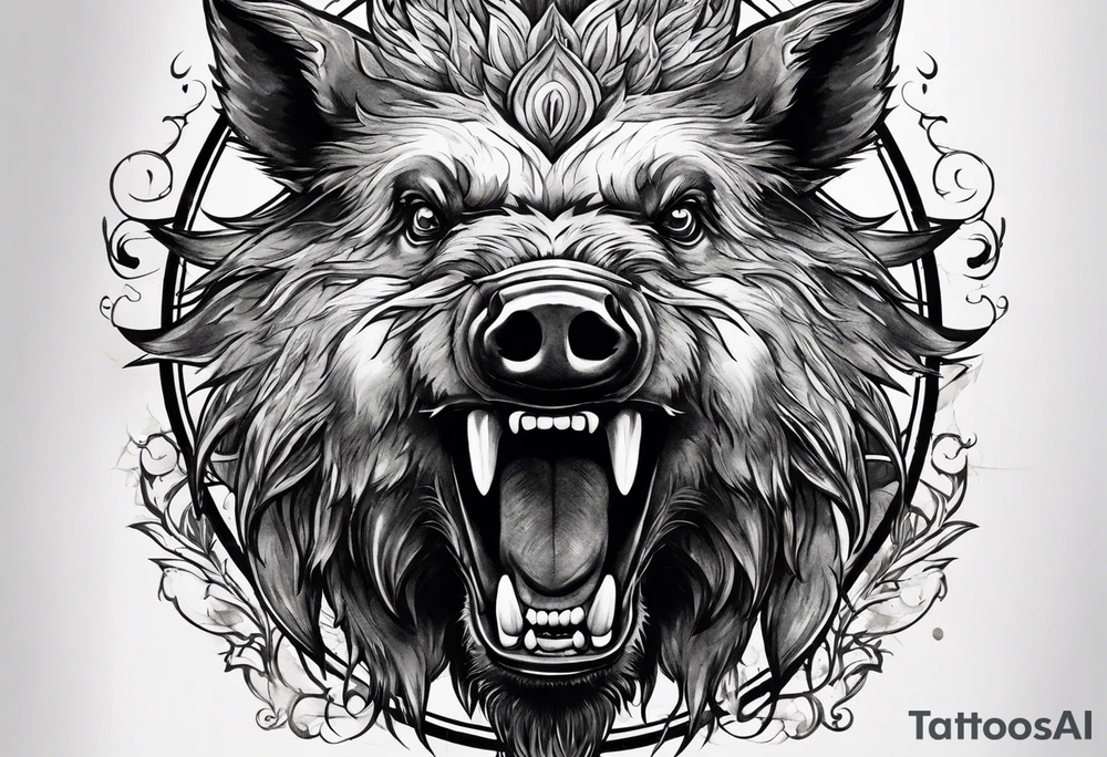 angry boar front tattoo idea