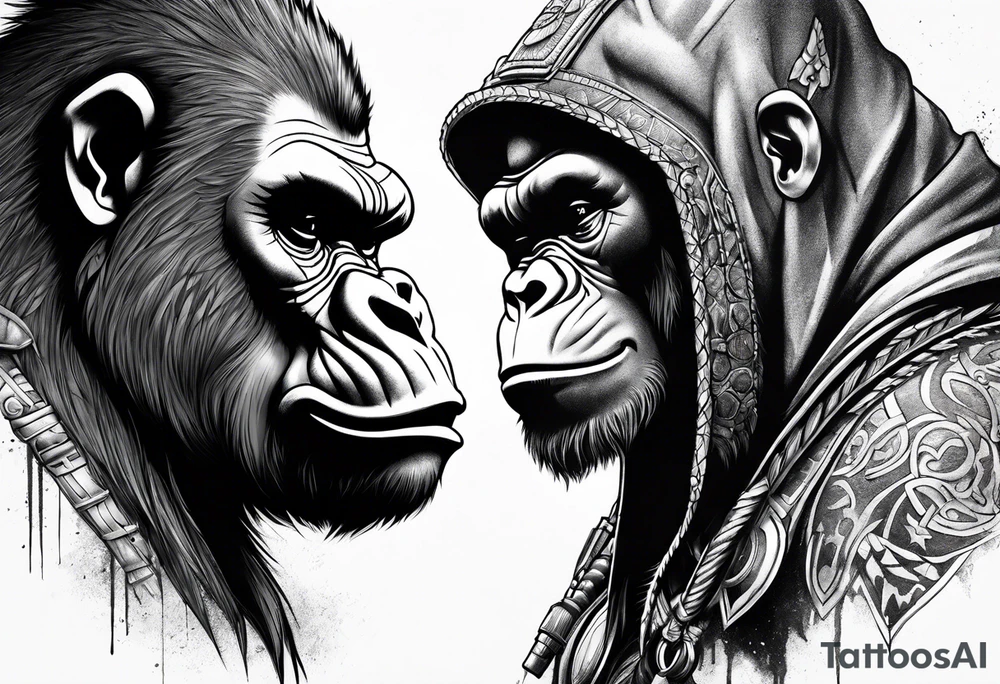 Warrior and gorilla tattoo idea