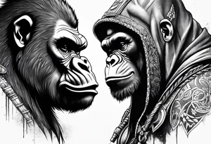 Warrior and gorilla tattoo idea