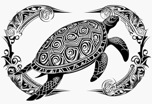 Full Polynesian tribal sleeve with turtle on top on arm tattoo idea