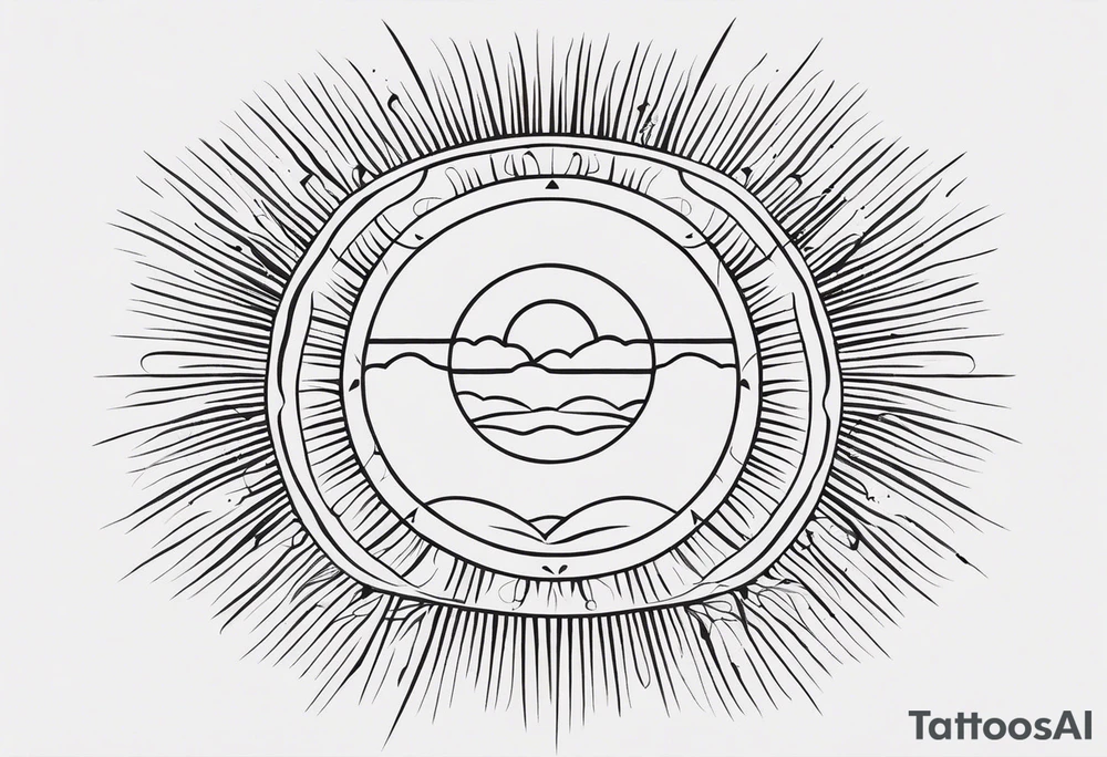 a mixture of minimalist/fine line/tribal/abstract
 tattoo design that is mainly minimalist with fine lines. unique Design of the sun that resembles a connection to the sun. It further resembles the sun's energy. Make it simple to draw and focus on the rays of sunshine
unique shape
simple design
more abstract 
do not put a face in the sun. do not generate full sun. 

let the tattoo be the energy of the sun tattoo idea