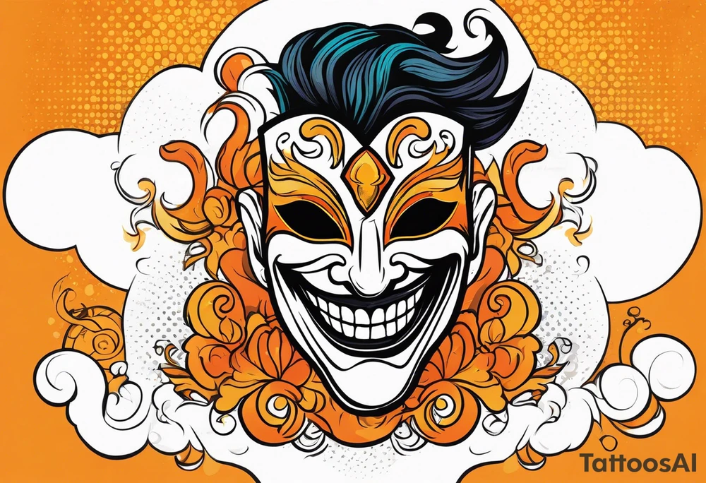 Laughing Male masquerade mask with orange smoke tattoo idea