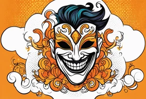 Laughing Male masquerade mask with orange smoke tattoo idea