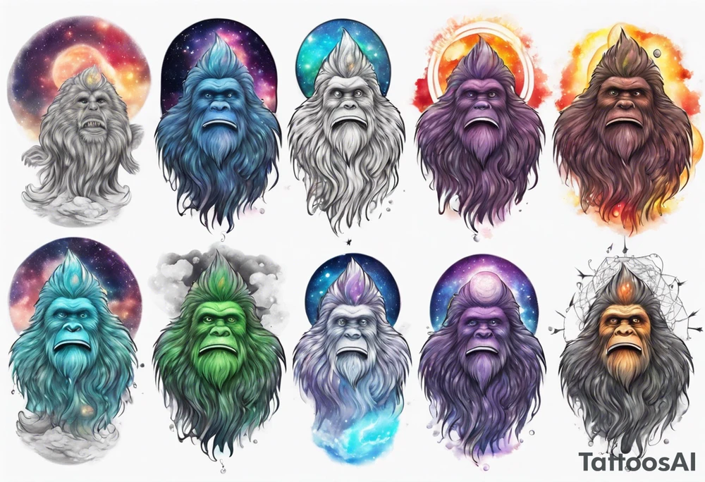 Big foot with chakra spiritual galaxy above his head tattoo idea