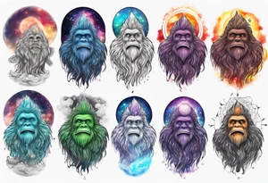 Big foot with chakra spiritual galaxy above his head tattoo idea