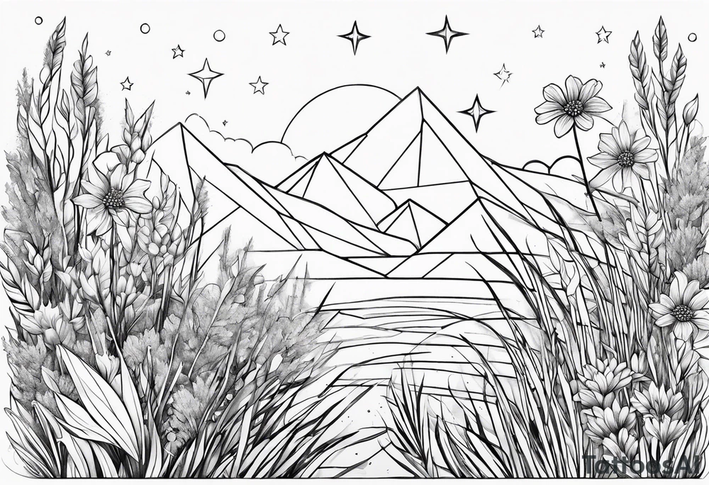 Stars dust flowers grass tattoo idea