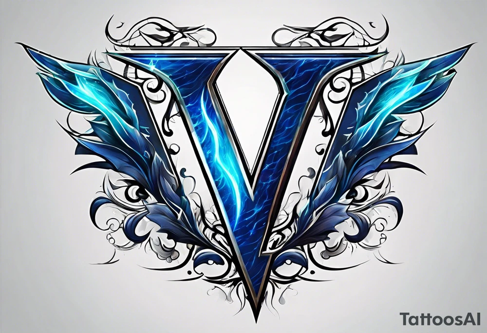 Blue Lightning forming The Letter V tattoo idea