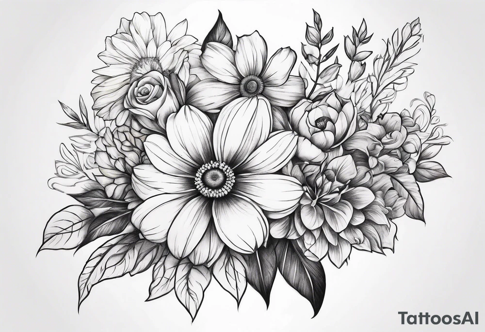 flower bouquet tattoo idea