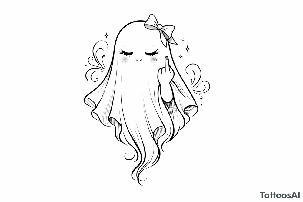 Girly ghost with middle finger sticking up tattoo idea