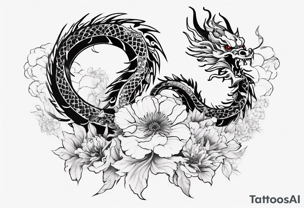 chinese drargon with flowers tattoo idea