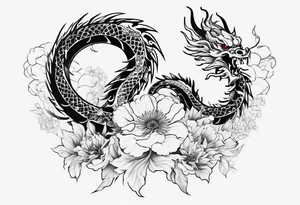 chinese drargon with flowers tattoo idea