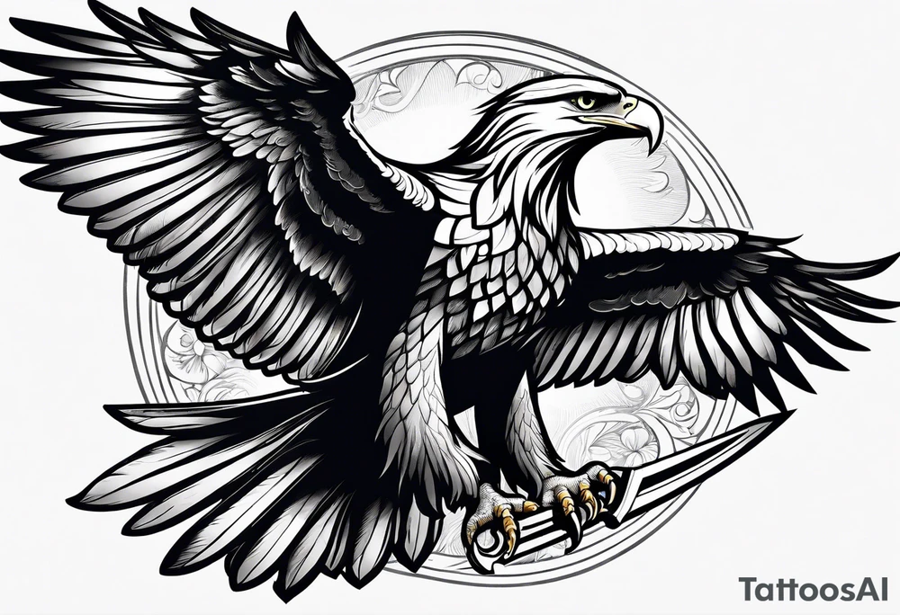 Eagle swooping with sword tattoo idea