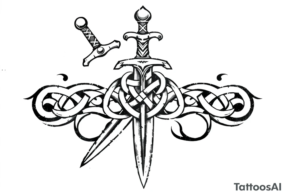 Armband tattoo of a sword with covered in a Celtic knot tattoo idea