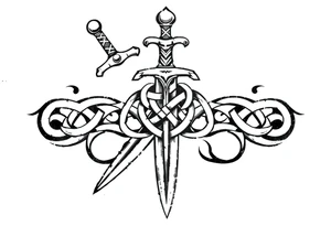 Armband tattoo of a sword with covered in a Celtic knot tattoo idea
